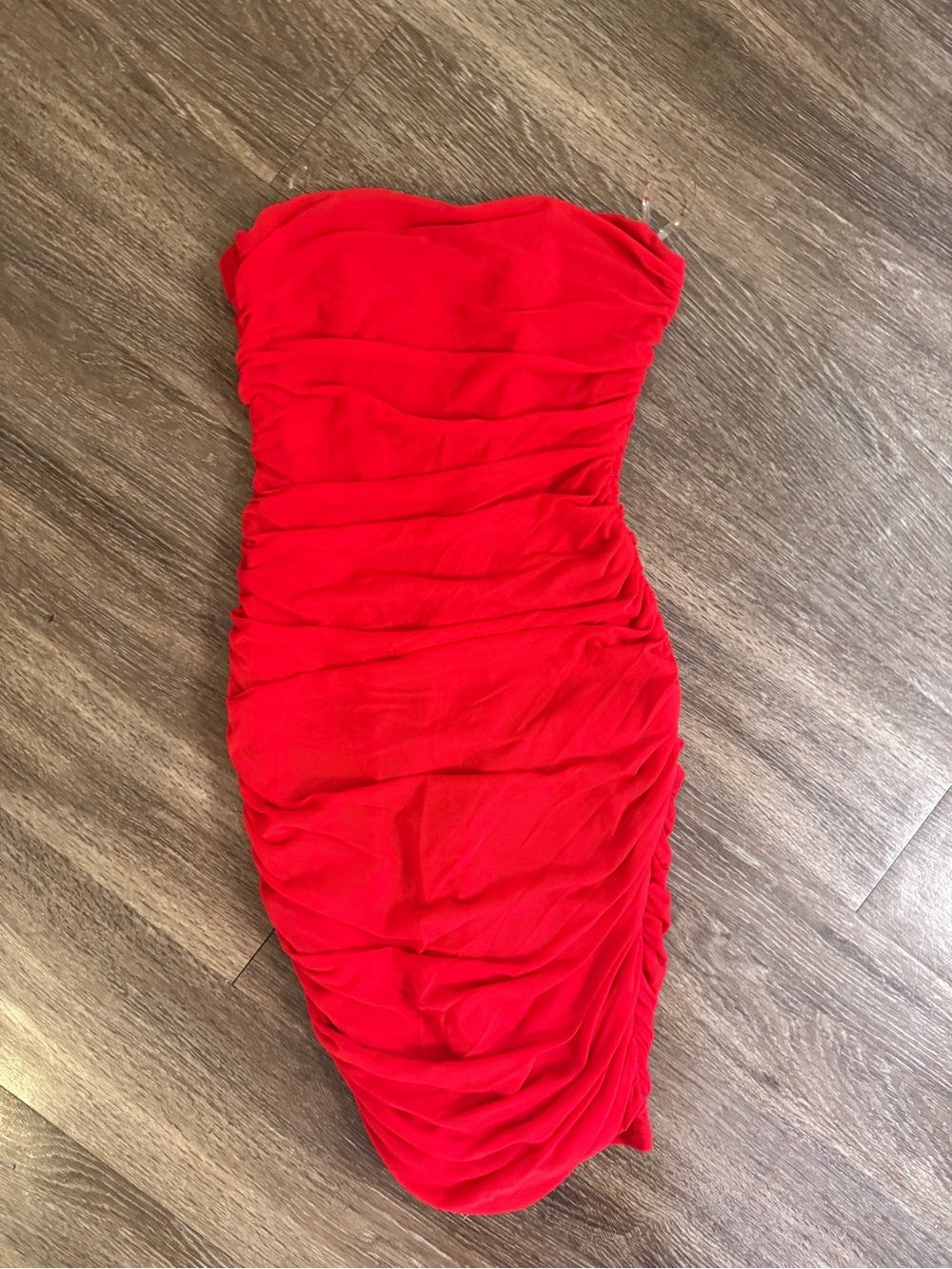 Sexy bustier boned red ruched dress